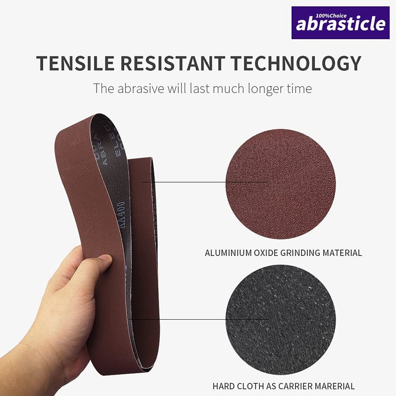 abrasticle 15 Pcs 2 x 48 Inch Assorted Aluminum Oxide Sanding Belt - 80/120/150/240/400 Grit - Image 5